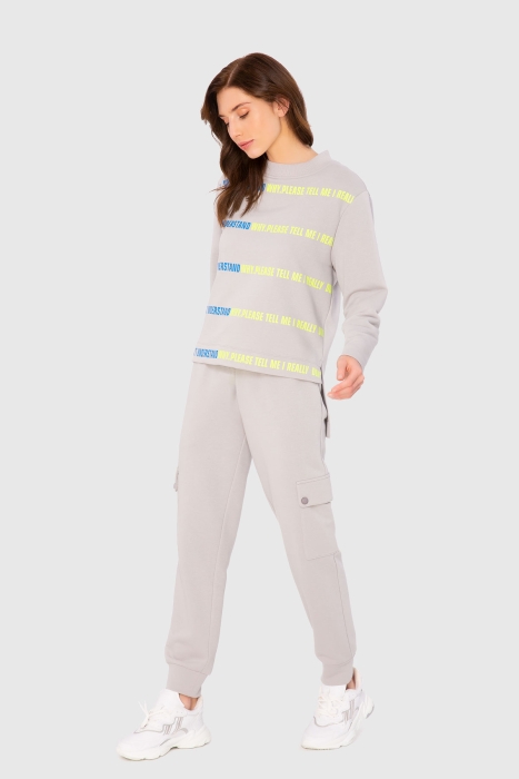 Gizia Neon Print Detailed Two-Thread Grey Sweatshirt. 1