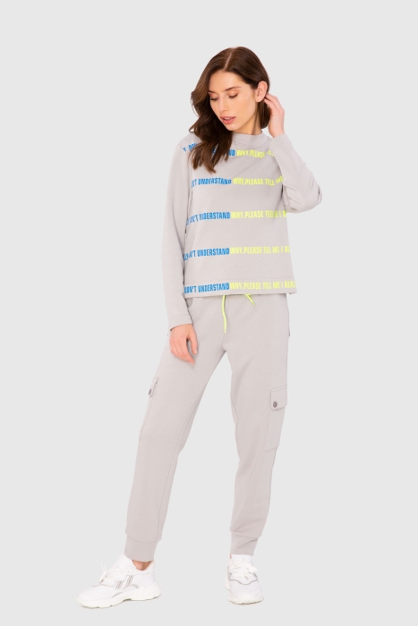 Gizia Neon Print Detailed Two-Thread Grey Sweatshirt. 2