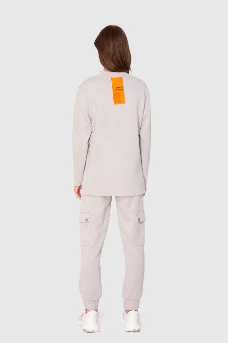 Gizia Neon Print Detailed Two-Thread Grey Sweatshirt. 3
