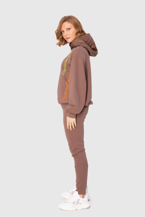 Gizia Neon Print Detailed Hooded Two-Thread Beige Sweatshirt. 2 Gizia Neon Print Detailed Hooded Two-Thread Beige Sweatshirt. 2