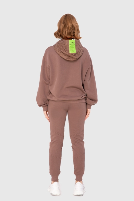 Gizia Neon Print Detailed Hooded Two-Thread Beige Sweatshirt. 3