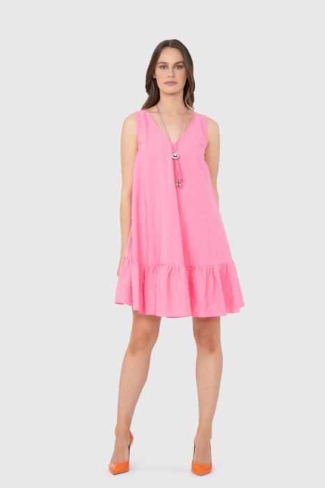 Gizia Necklace Detailed Ruffle Pink Mini Dress. 1
