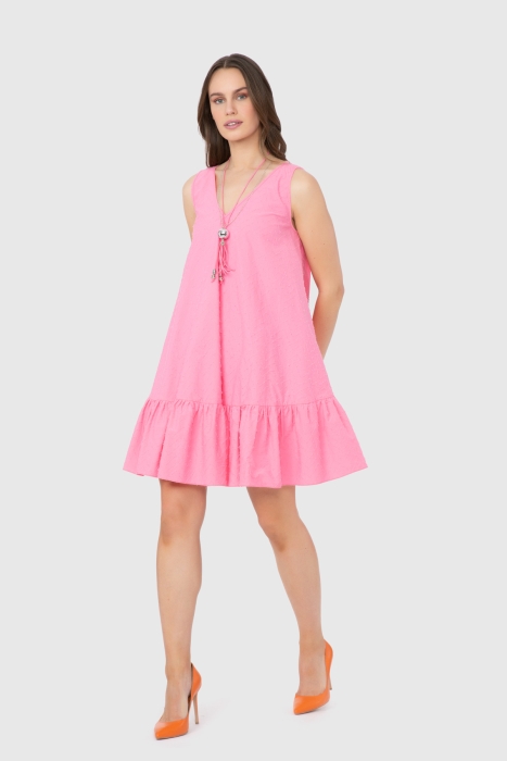 Gizia Necklace Detailed Ruffle Pink Mini Dress. 2