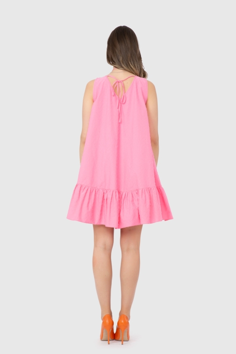 Gizia Necklace Detailed Ruffle Pink Mini Dress. 3