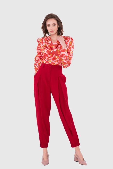 Gizia Crepe Pleated Elastic Shalwar Red Trousers. 1