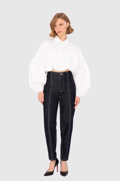 Gizia Jean Contrast Stitched Wide Leg Blue Trousers. 3 Gizia Jean Contrast Stitched Wide Leg Blue Trousers. 3