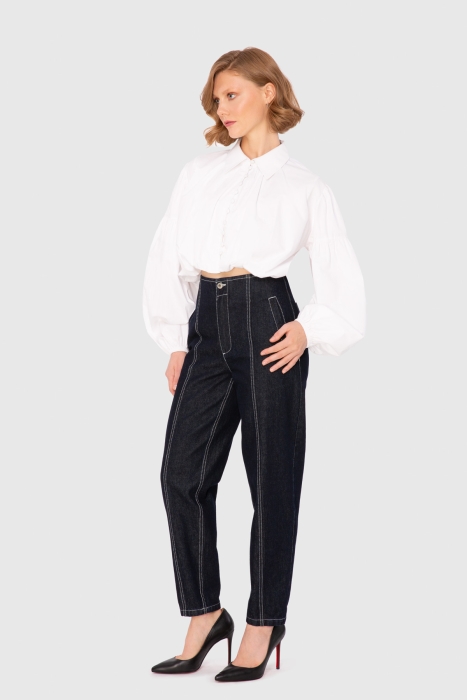 Gizia Jean Contrast Stitched Wide Leg Blue Trousers. 2 Gizia Jean Contrast Stitched Wide Leg Blue Trousers. 2