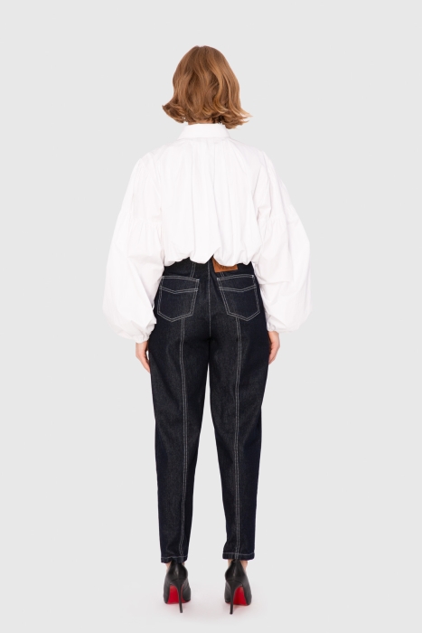 Gizia Jean Contrast Stitched Wide Leg Blue Trousers. 1 Gizia Jean Contrast Stitched Wide Leg Blue Trousers. 1