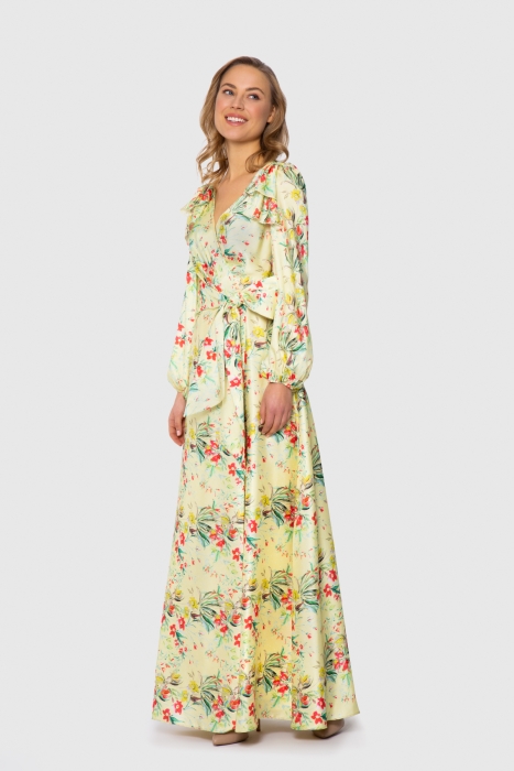 Gizia Belted Backless Floral Printed Yellow Dress. 2