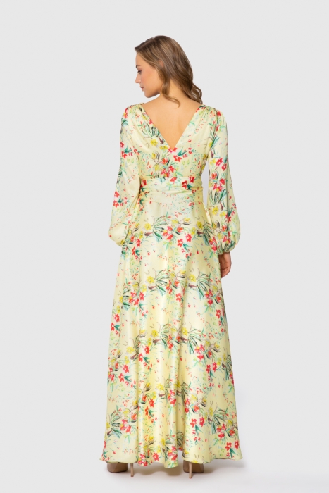 Gizia Belted Backless Floral Printed Yellow Dress. 1
