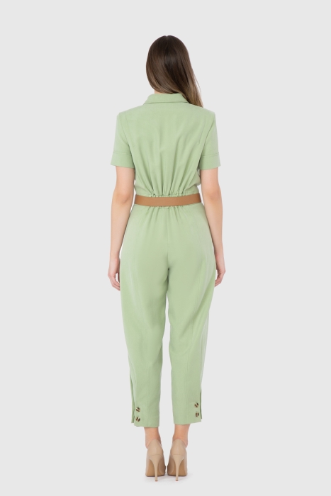 Gizia Short Leg Button Detailed Waist Belt Green Jumpsuit Dress. 3
