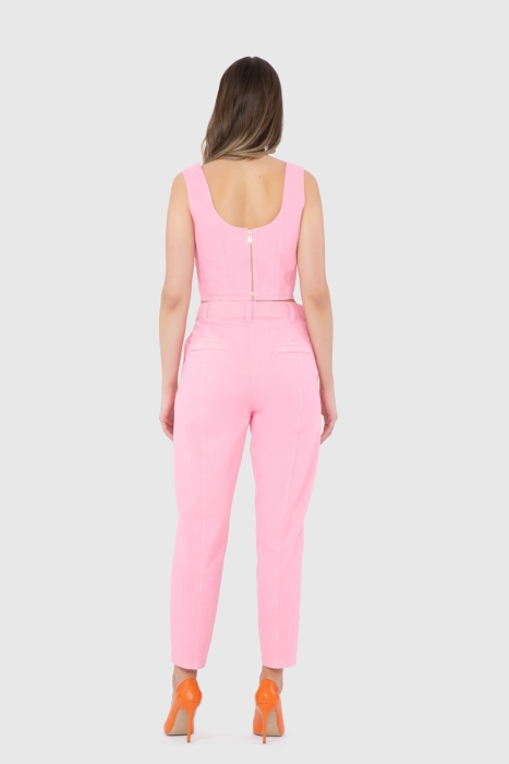 Gizia Sleeveless Crop Back Zipper Pink Blouse. 3