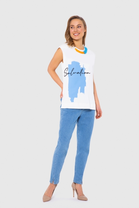 Gizia Print Detailed Zero Sleeve T-Shirt. 2
