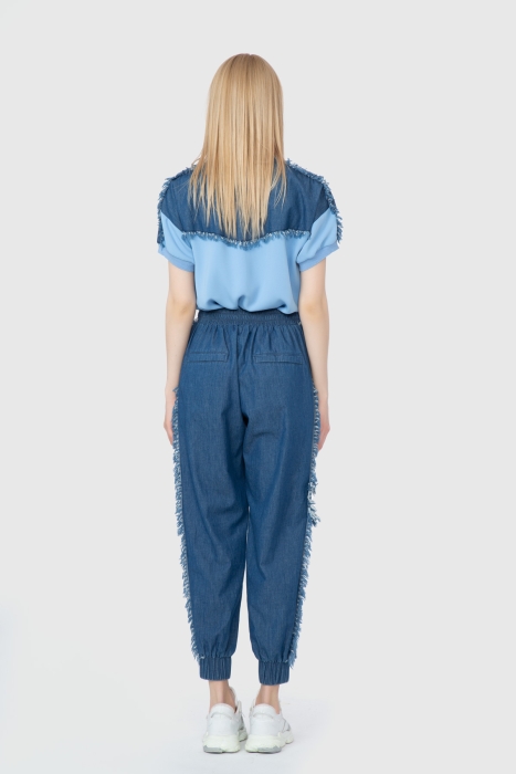 Gizia Contrast Jean Detailed Embroidery Blue Trousers. 4