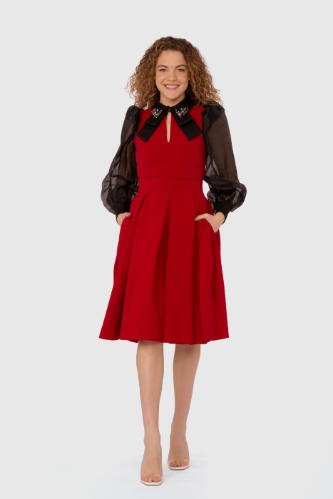  GIZIA - Kolları Tül Detaylı Kırmızı Elbise