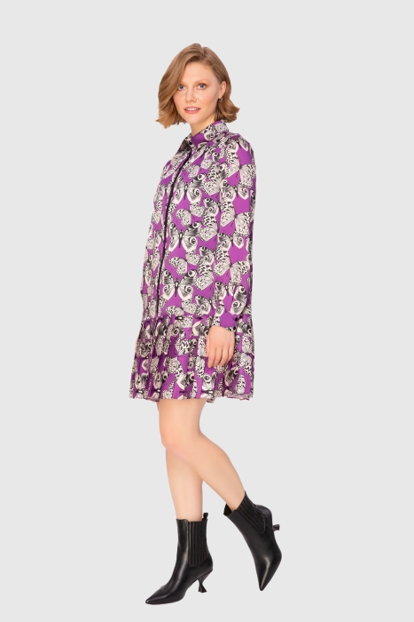 KIWE - Patterned Pleated Mini Purple Dress