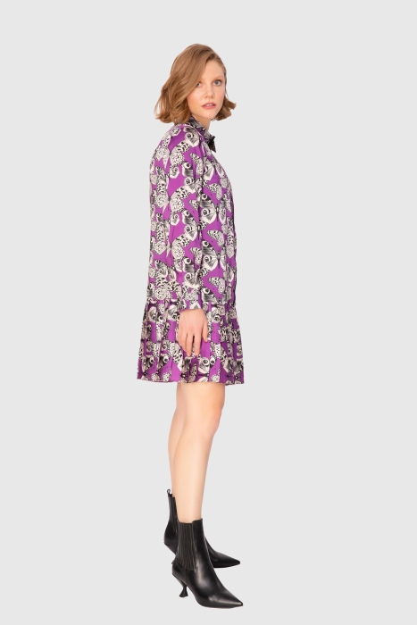 Gizia Patterned Pleated Mini Purple Dress. 2