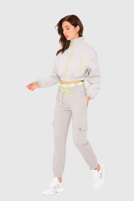 Gizia Zipper Detailed Quilted Grey Bomber Jacket. 3 Gizia Zipper Detailed Quilted Grey Bomber Jacket. 3