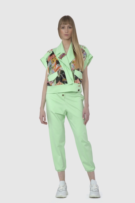 GIZIA SPORT - Çıtçıt Detaylı Yüksek Bel Paçası Lastikli Yeşil Pantolon