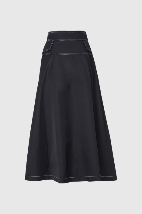 Gizia Contrast Stitch Detail High Waist Midi Length Black Skirt. 3