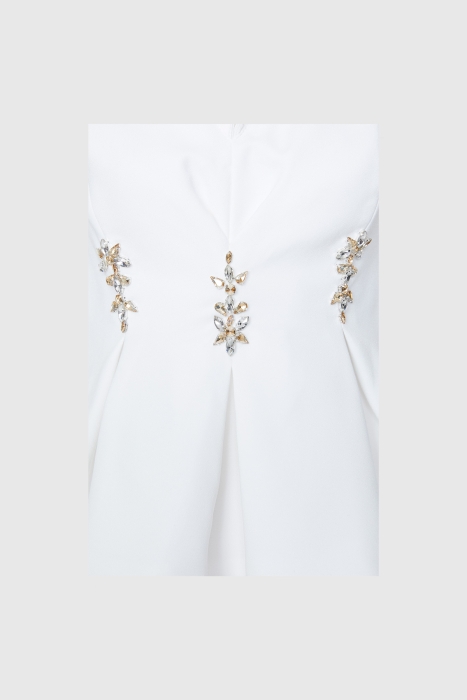 Gizia Pleated Detailed Embroidered Ecru Blouse. 3