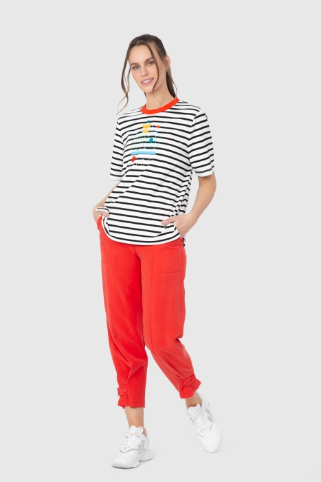 Gizia Striped Front Printed Ecru T-Shirt. 2