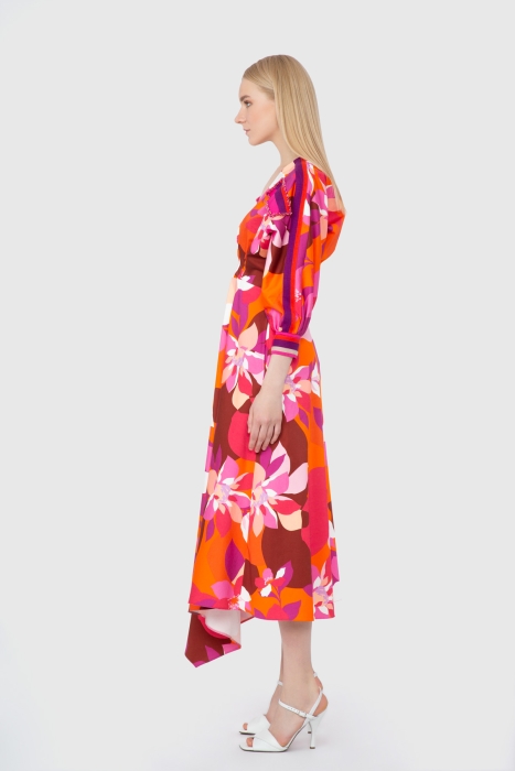 Gizia Knitwear Striped Patterned Midi Length Orange Cotton Dress. 3 Gizia Knitwear Striped Patterned Midi Length Orange Cotton Dress. 3
