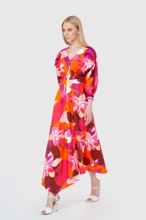 Gizia Knitwear Striped Patterned Midi Length Orange Cotton Dress. 2 Gizia Knitwear Striped Patterned Midi Length Orange Cotton Dress. 2