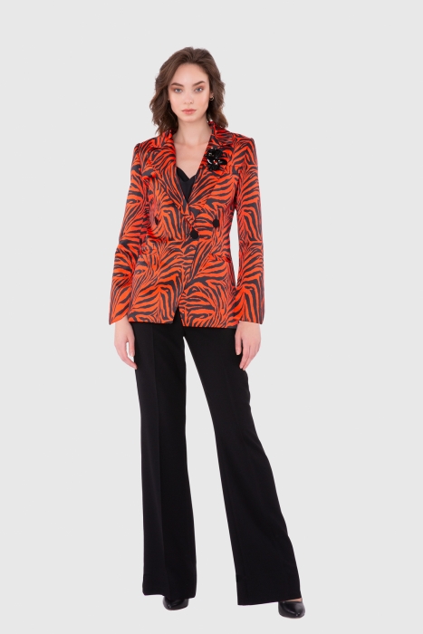 Gizia Zebra Patterned Contrast Flowy Crepe Trousers Red Suit. 2