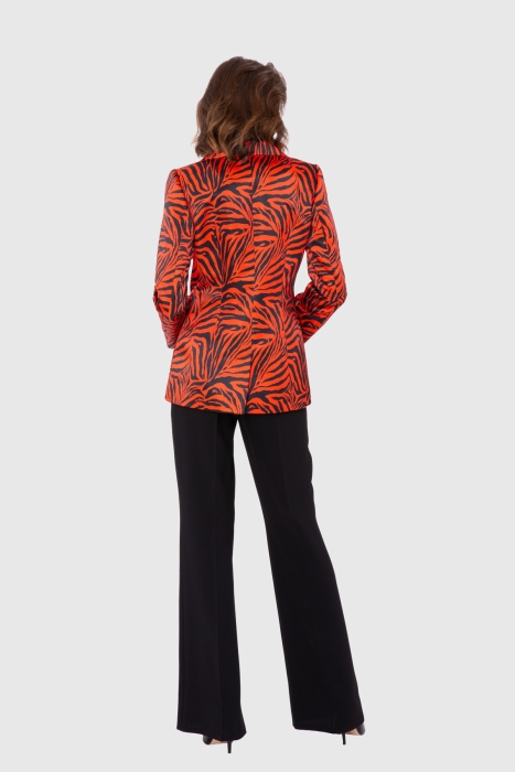 Gizia Zebra Patterned Contrast Flowy Crepe Trousers Red Suit. 1