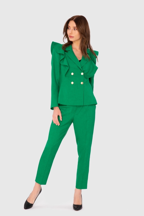 Gizia Flounce Detailed Gold Button Fit Green Suit. 2