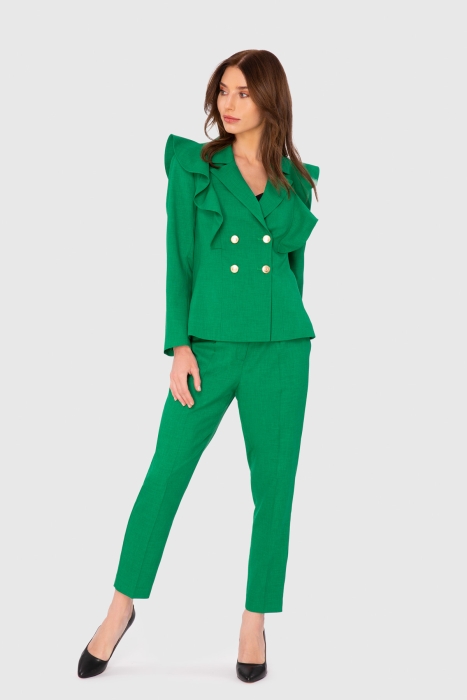 Gizia Flounce Detailed Gold Button Fit Green Suit. 2 Gizia Flounce Detailed Gold Button Fit Green Suit. 2