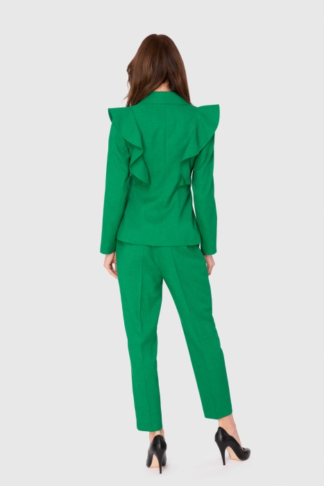 Gizia Flounce Detailed Gold Button Fit Green Suit. 3