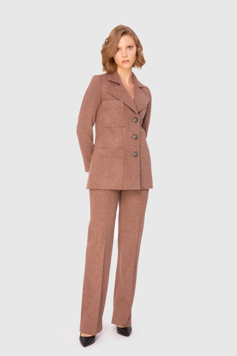 Gizia Checkered Brown Suit With Three-Button Double-Breasted Jacket. 3