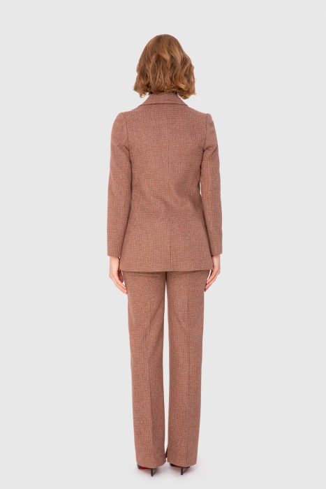 Gizia Checkered Brown Suit With Three-Button Double-Breasted Jacket. 1 Gizia Checkered Brown Suit With Three-Button Double-Breasted Jacket. 1