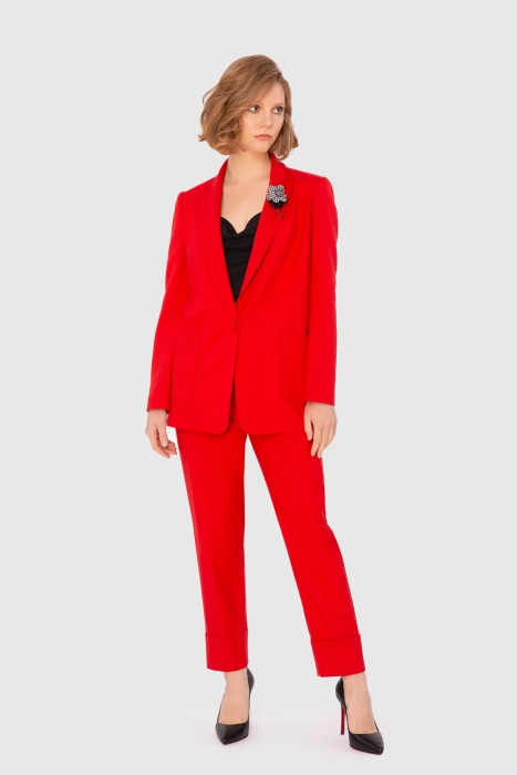 Gizia Mono Closure Brooch Detailed Red Suit. 1