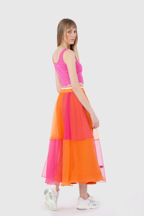 Gizia Knitwear Band Belt Flounce Orange Organza Skirt. 2