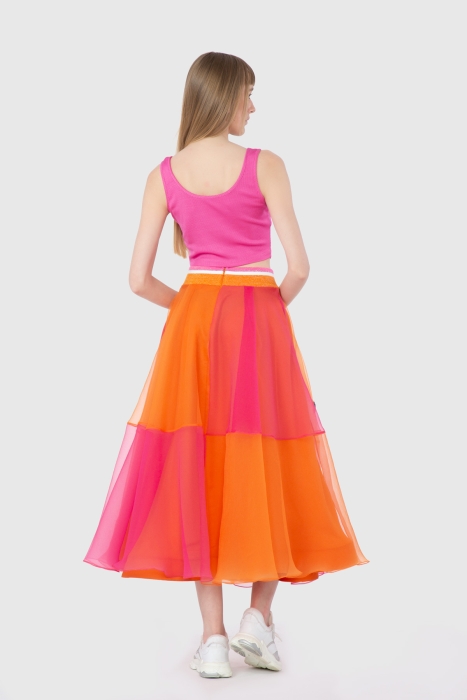 Gizia Knitwear Band Belt Flounce Orange Organza Skirt. 3