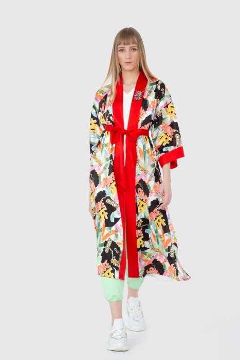  GIZIA SPORT - Desenli Saten Kimono