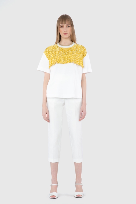  GIZIA - Pilise Detaylı Kontrast Garnili Sarı T-Shirt