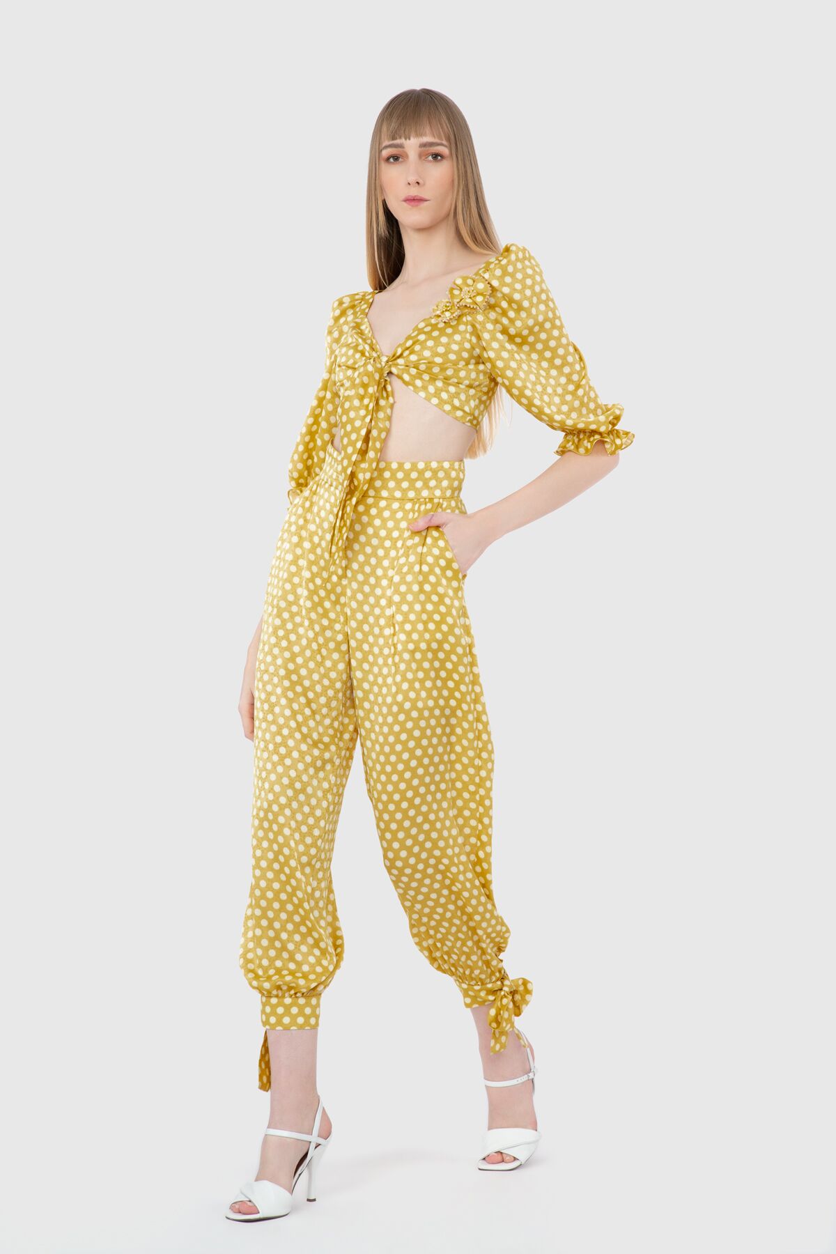  GIZIA - High Waist Tie-Up Casual Yellow Trousers