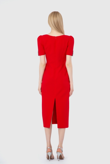 Gizia Embroidered Detailed Midi Length Tight Red Dress. 3