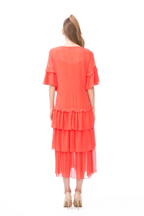 Gizia فستان أحمر متوسط الطول مكشكش. 2