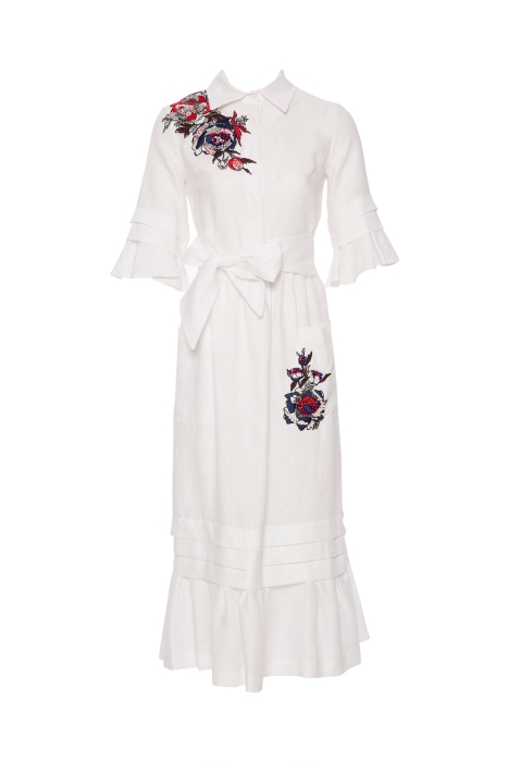 GIZIA - فستان كتان أبيض منقوش