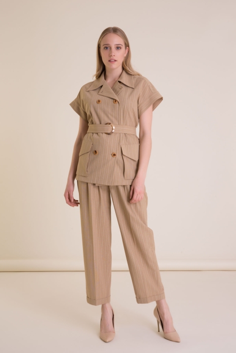 Gizia Rope Belt Detailed Loose Beige Trousers. 2