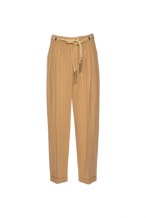 Gizia Rope Belt Detailed Loose Beige Trousers. 4