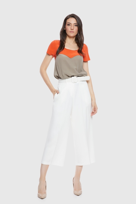 Gizia Ecru Colored Wide Cut Trousers. 1