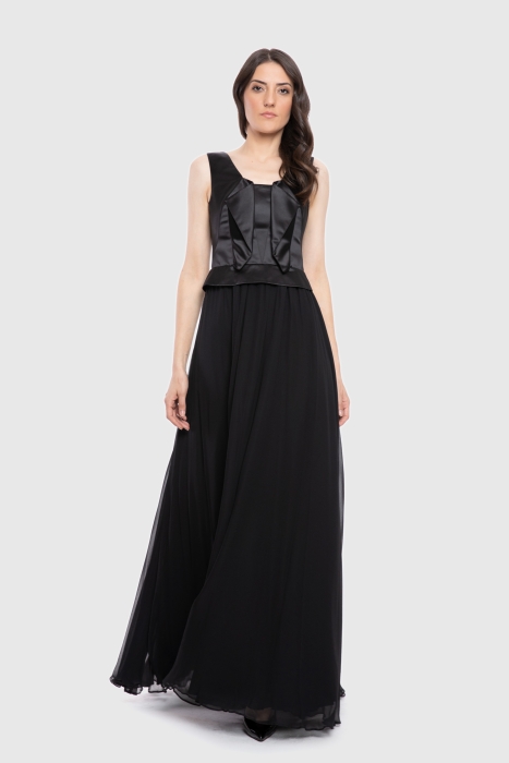  GIZIA - Eteği Tül Detaylı Uzun Siyah Elbise