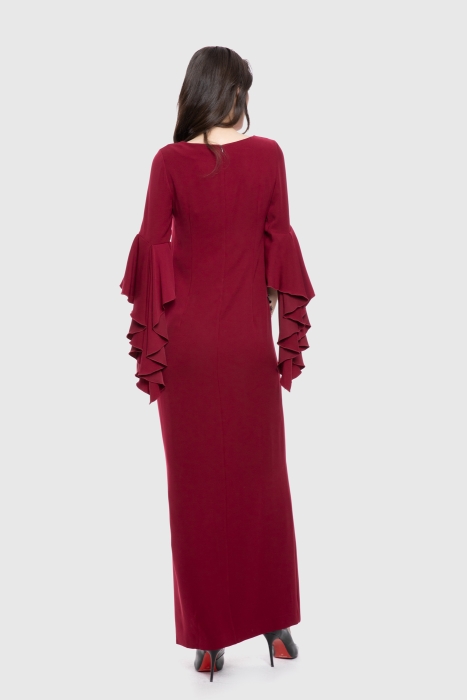 Gizia With Ruffled Sleeves Embroidered Detailed Burgundy Dress. 3