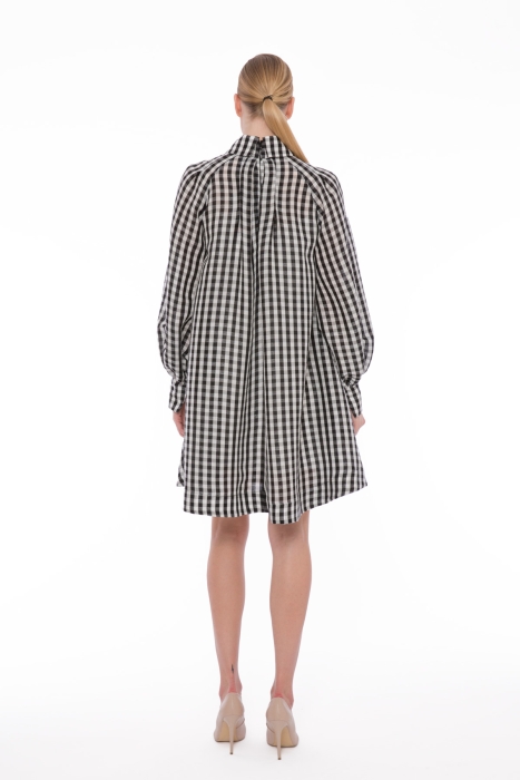 Gizia Checked Patterned Long Sleeve Shirt Collar Mini Dress. 3